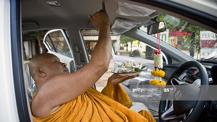 car with monk