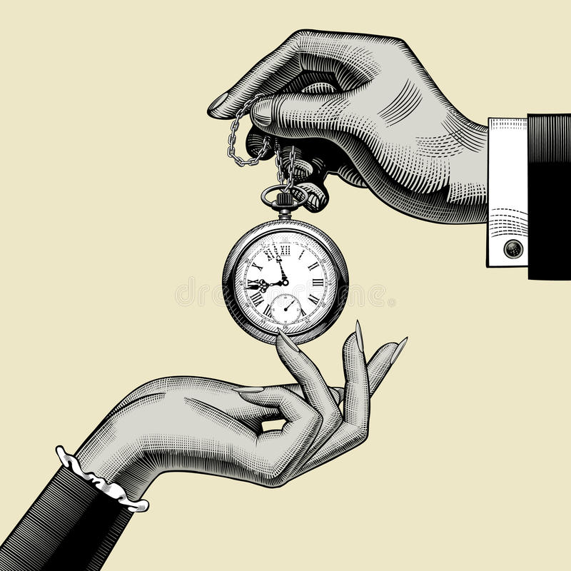hands man woman retro pocket watch vintage stylized drawing there addition vector format eps 80458195